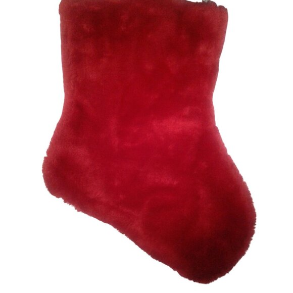 Red Christmas Stocking White Faux Fur Cuff Fluffy Plush Hanging NEW - Picture 2 of 4